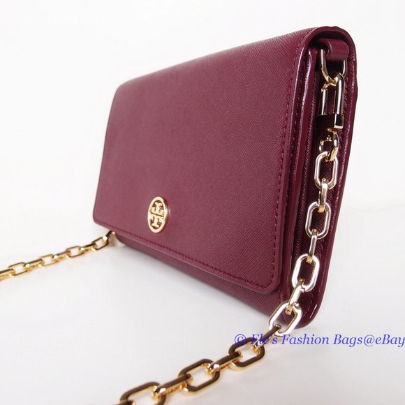 ❤️ NWT Tory Burch Robinson WOC Wallet On a Chain Leather Crossbody Shiraz Red - Picture 7 of 16